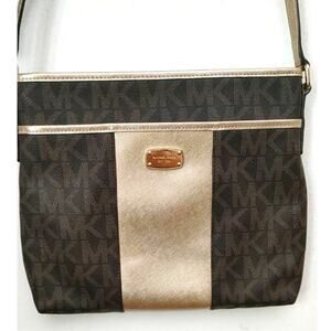 Michael Kors Crossbody Purse Metallic Center Gold Trim Signature Logo NWOT